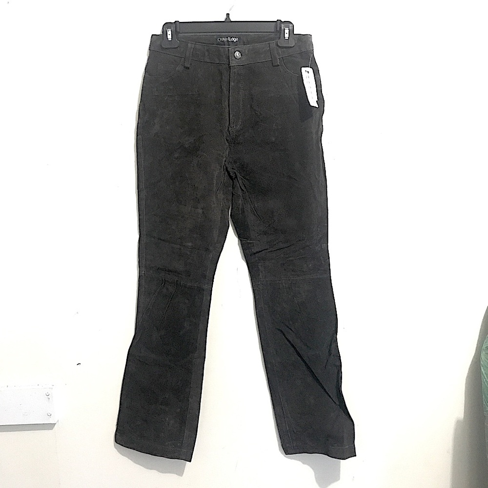 NEW Real leather brown suede pants straight leg